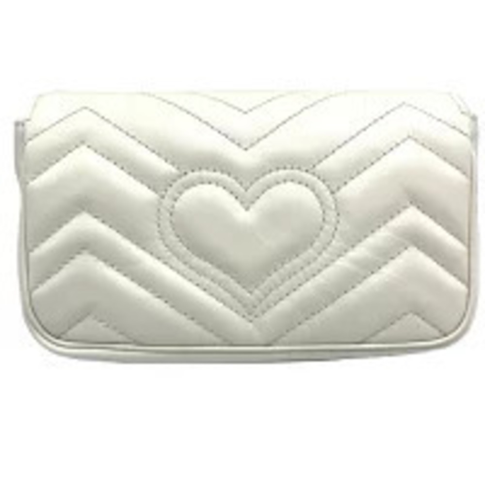 Gucci Chain Shoulder Marmont Bag Leather White Chevron Quilted Super GG
